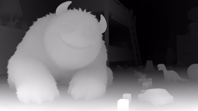 Depth Anything 3 Metric Large depth map of CG animation, bedroom