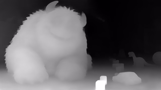 Depth Anything 3 Small depth map of CG animation, bedroom