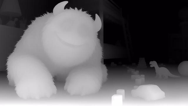Distill Any Depth Large depth map of CG animation, bedroom