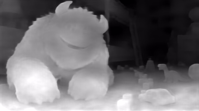 DPT DINOv2-Giant NYU depth map of CG animation, bedroom