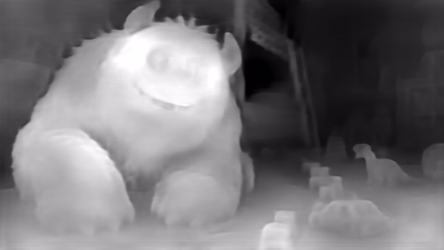 DPT DINOv2-Small NYU depth map of CG animation, bedroom