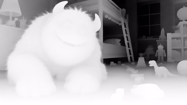 Lotus-D v1.1 depth map of CG animation, bedroom