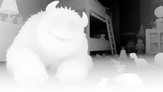 Marigold Depth E2E-FT depth map of CG animation, bedroom