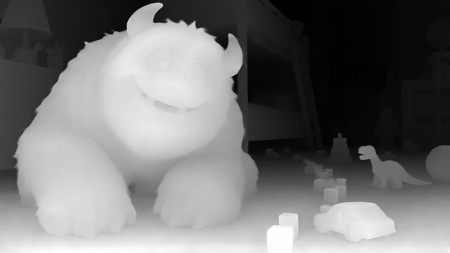 Metric3D v2 ViT-Large depth map of CG animation, bedroom