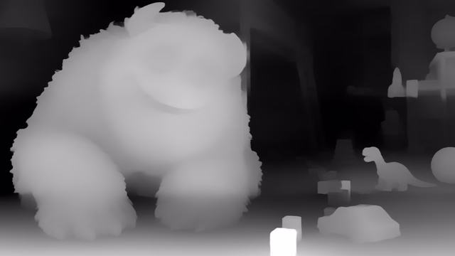 MiDaS 3.1 DPT Swin2-Large 384 depth map of CG animation, bedroom