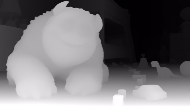 MoGe ViT-L depth map of CG animation, bedroom