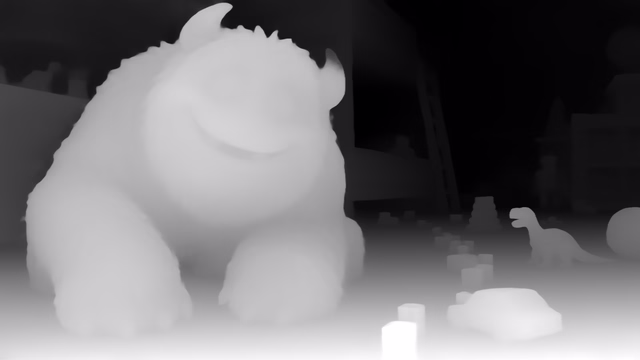 VGGT 1B depth map of CG animation, bedroom