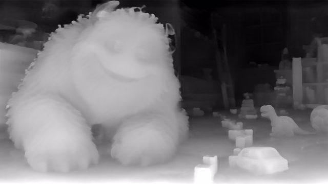ZoeDepth KITTI depth map of CG animation, bedroom