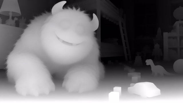 Lotus-D depth map of CG animation, bedroom
