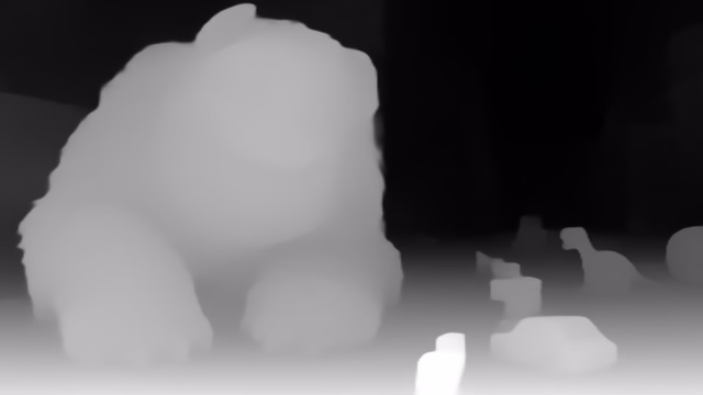 MiDaS DPT-Hybrid depth map of CG animation, bedroom