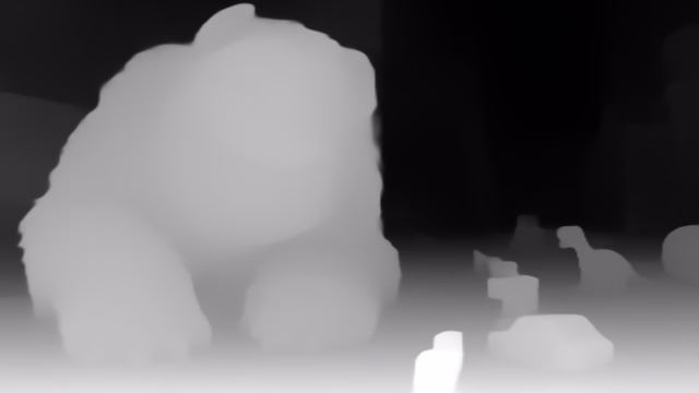MiDaS DPT-Hybrid depth map of CG animation, bedroom