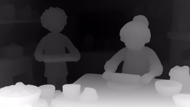 Depth Anything V2 Small depth map of Claymation kitchen