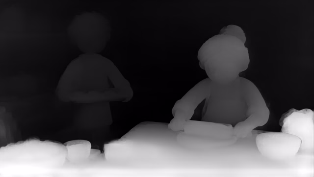 Depth Anything V2 Metric Indoor Small depth map of Claymation kitchen