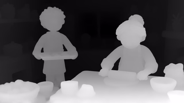 Depth Anything 3 Giant depth map of Claymation kitchen