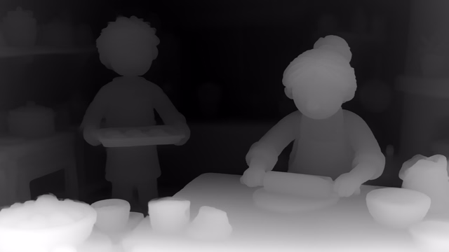Distill Any Depth Small depth map of Claymation kitchen