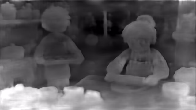 DPT DINOv2-Large KITTI depth map of Claymation kitchen
