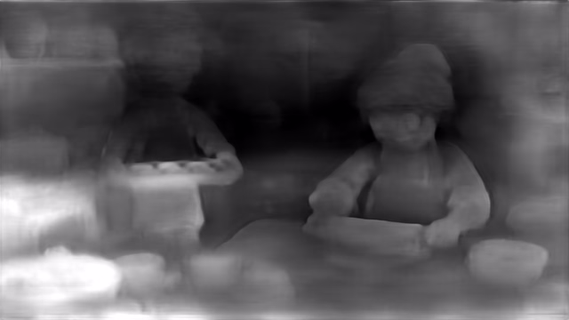 DPT DINOv2-Small KITTI depth map of Claymation kitchen