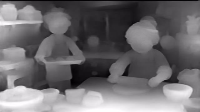 GLPN NYU depth map of Claymation kitchen