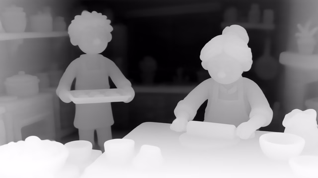 Marigold Depth E2E-FT depth map of Claymation kitchen