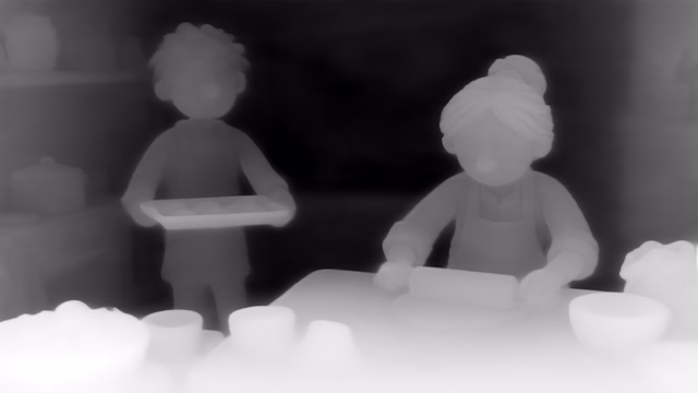 Marigold Depth v1.0 depth map of Claymation kitchen