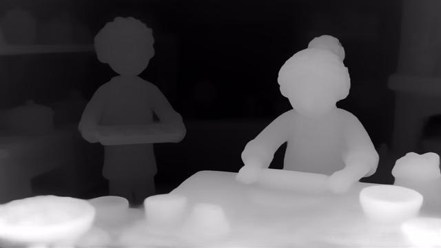 VGGT 1B depth map of Claymation kitchen
