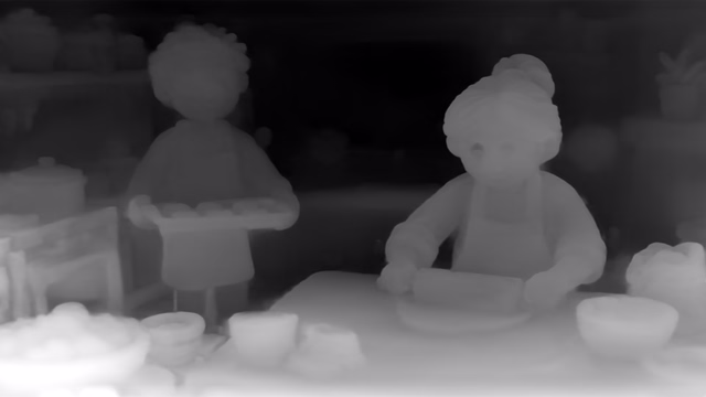 ZoeDepth KITTI depth map of Claymation kitchen