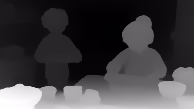 MiDaS DPT-Hybrid depth map of Claymation kitchen