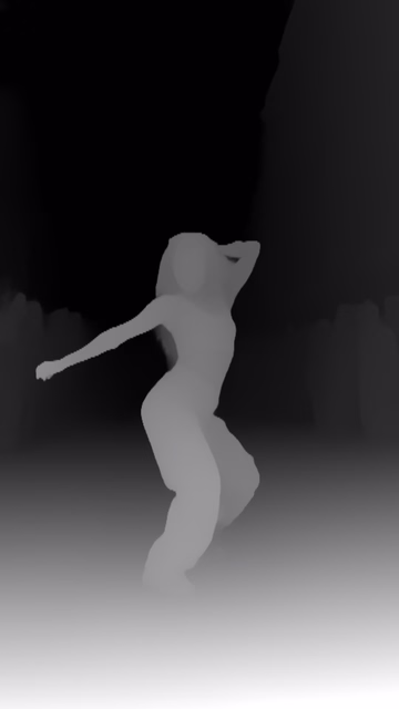Depth Anything V2 Base depth map of Dancer in confetti