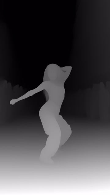 Depth Anything V2 Large depth map of Dancer in confetti