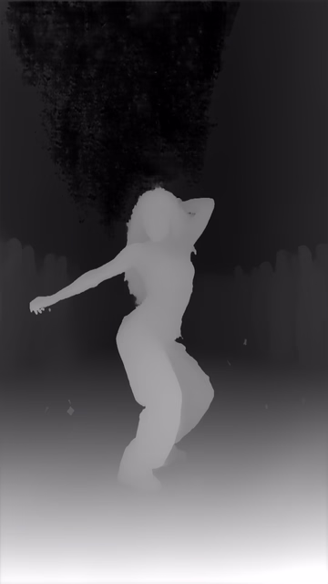 Depth Anything V3 Mono Large depth map of Dancer in confetti