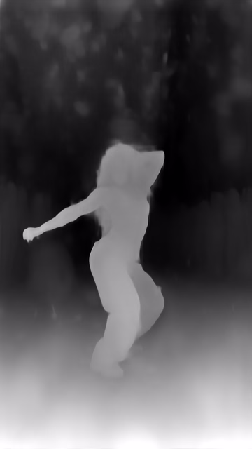 Depth Anything V1 ZoeDepth KITTI depth map of Dancer in confetti