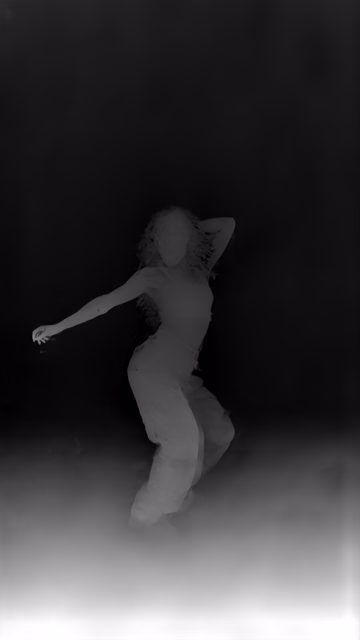 Depth Anything V2 Metric Indoor Base depth map of Dancer in confetti