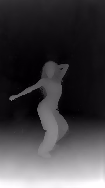 Depth Anything V2 Metric Indoor Large depth map of Dancer in confetti