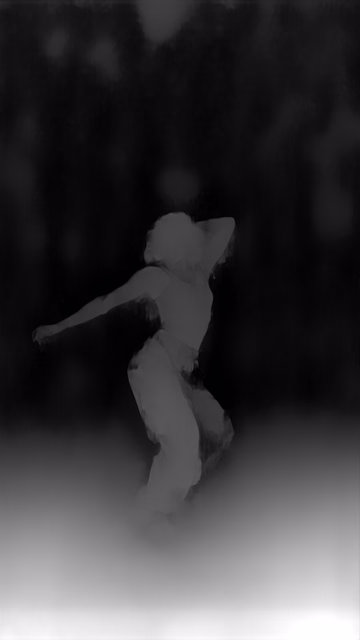 Depth Anything V2 Metric Indoor Small depth map of Dancer in confetti