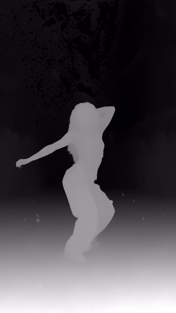 Depth Anything 3 Nested Giant-Large 1.1 depth map of Dancer in confetti