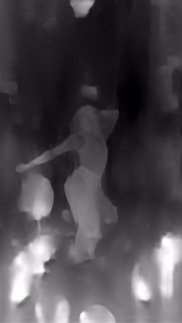 DPT DINOv2-Small NYU depth map of Dancer in confetti