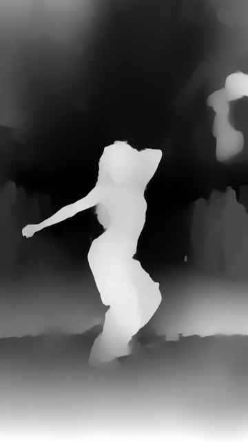 MiDaS 3.1 DPT Swin2-Base 384 depth map of Dancer in confetti