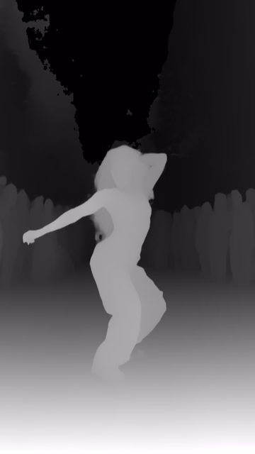 MoGe-2 ViT-L depth map of Dancer in confetti