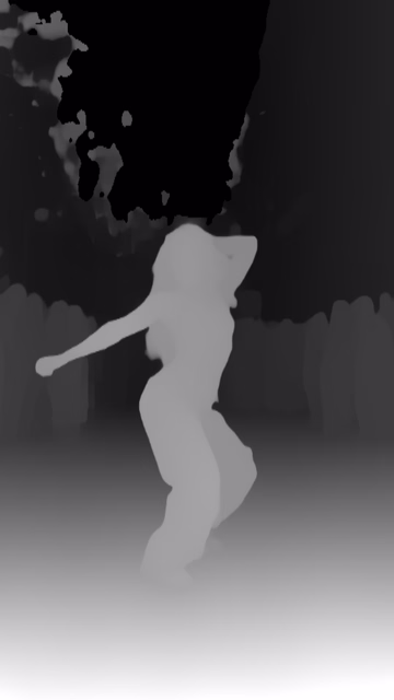 MoGe ViT-L depth map of Dancer in confetti