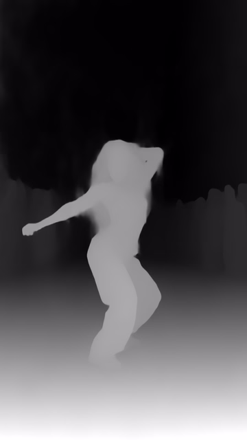 UniDepth v2 ViT-L depth map of Dancer in confetti