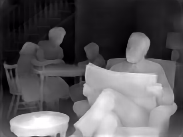 DPT DINOv2-Base NYU depth map of 1950s sitcom