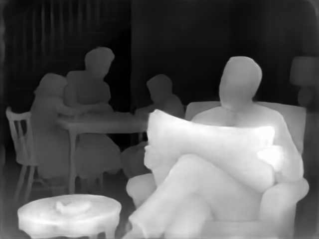 DPT DINOv2-Giant NYU depth map of 1950s sitcom