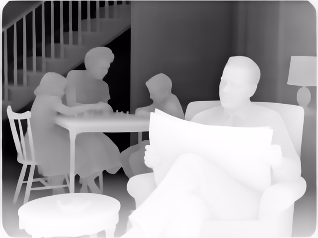 Lotus-D v1.1 depth map of 1950s sitcom