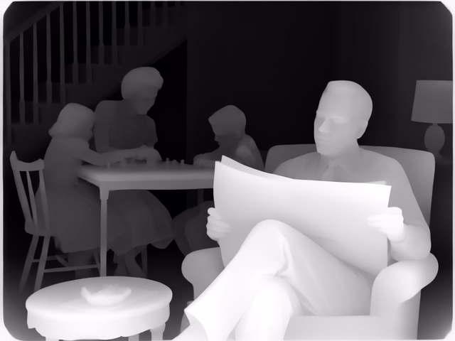 Lotus-D v2.0 Disparity depth map of 1950s sitcom