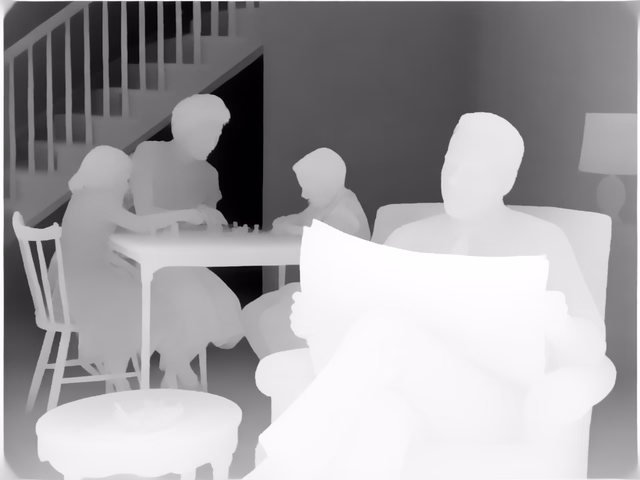 Marigold Depth v1.1 depth map of 1950s sitcom