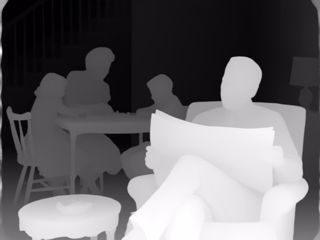 MoGe-2 ViT-L depth map of 1950s sitcom