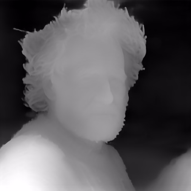 ZoeDepth KITTI depth map of Fisherman portrait