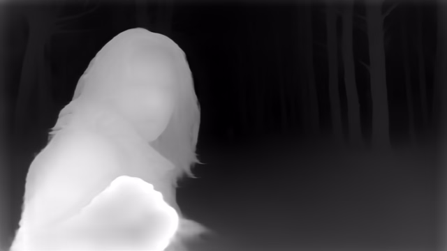 Depth Anything V1 ZoeDepth NYU depth map of Horror forest