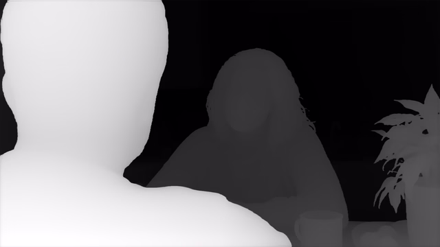Depth Anything V3 Mono Large depth map of Kitchen dialogue