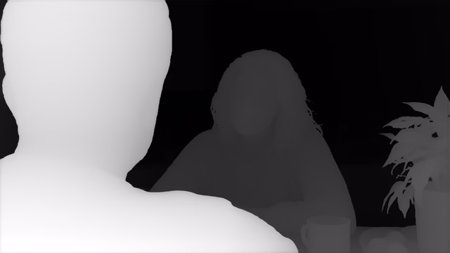 Depth Anything V3 Mono Large depth map of Kitchen dialogue